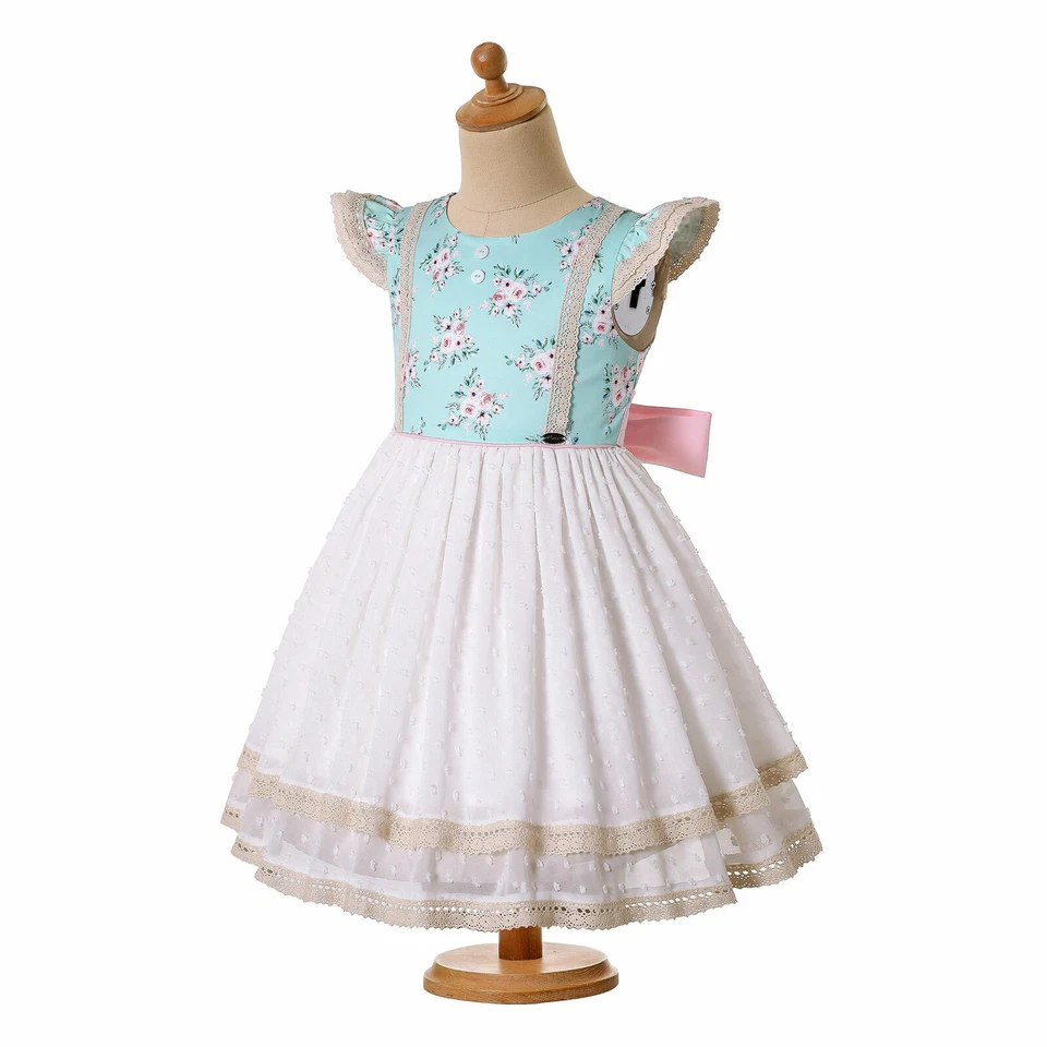 Girls Princess Dress Size 2-8 10 12 Summer Floral Dress Bow Decor w/ Headband - Изображение 4 из 4