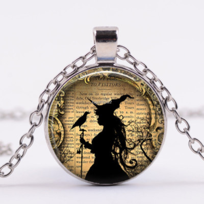 BLACK WITCH CROW pendant Sterling Silver 925 chain 20'' necklace HALLOWEEN goth