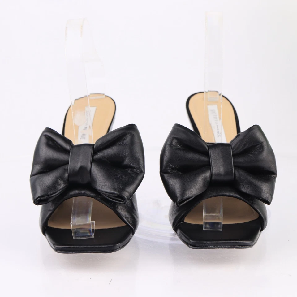 Saks Fifth Avenue Women's Sandal Size 7.5 Black Heel Mule Slide Big Puffy Bow - Image 3 of 4