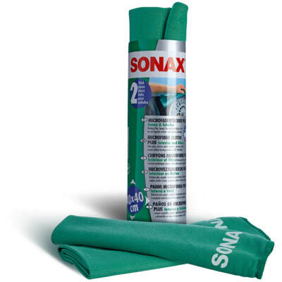SONAX 2 Microfibre Cloths Green for Inside Discs Glass Mirror Kunststoffflächen