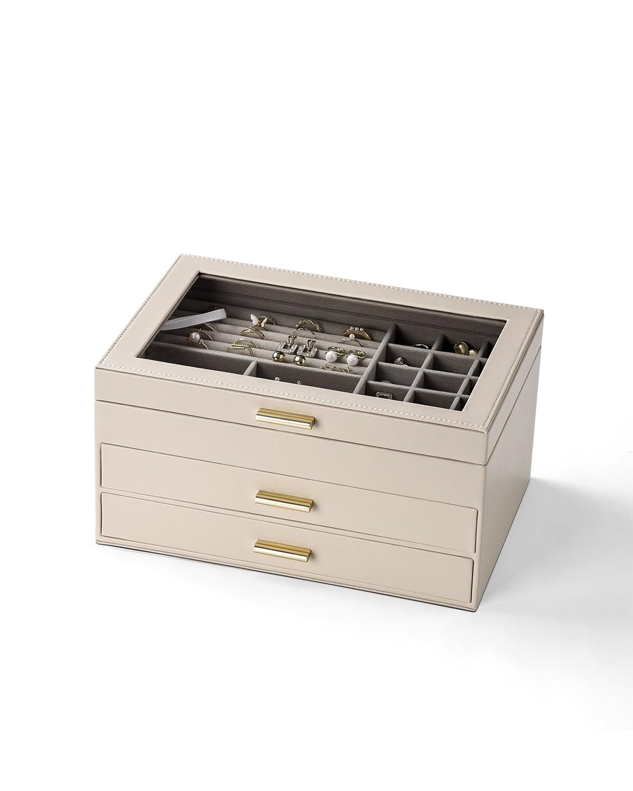 3-Layer Clear Lid Jewelry Organizer Box with 2 Drawers for Necklaces Rings Earrings