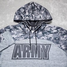 US Army Hoodie Mens Large Digital Camo Spell Out Stretch Sweatshirt Heather
