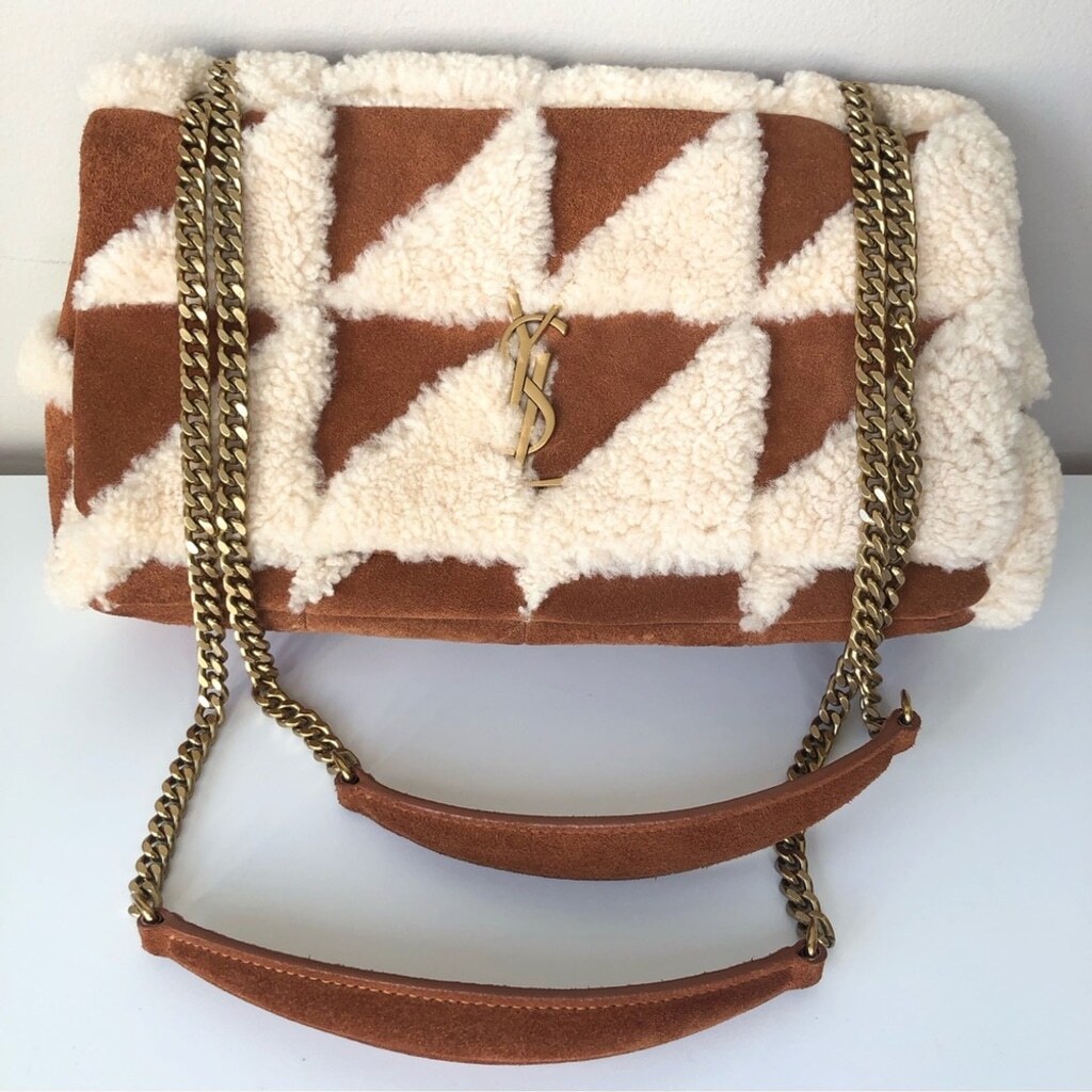 Saint Laurent YSL Jamie Medium Brown Suede Shearling