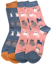 Cats Socks Ladies Cat Pink Blue 2 Pair Multi Pack Bamboo Cotton Kitten Kitty New