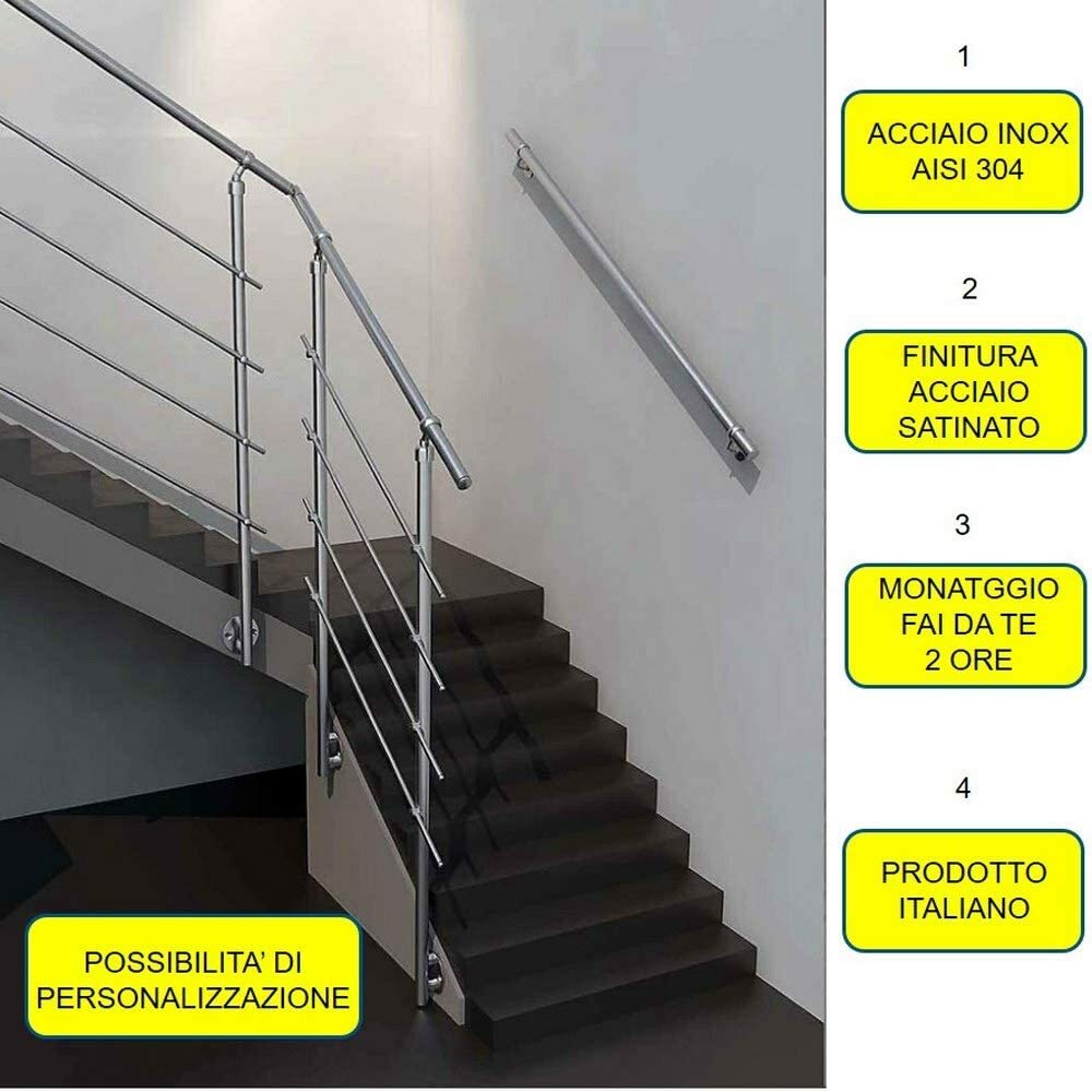 Ringhiera scala acciaio inox 2mt fissaggio a parete fai da te
