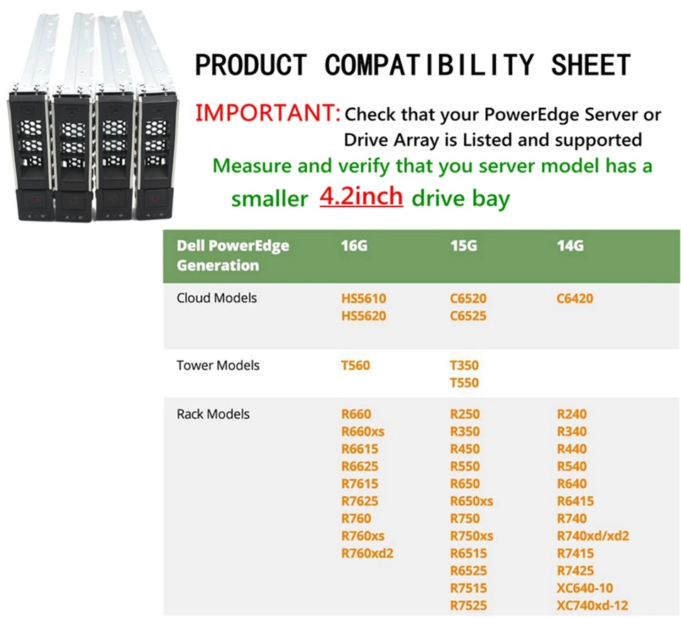 3.5 "Hard Drive Caddy X7K8W Compatible for Dell PowerEdge Servers 14th Gen R240 - Image 2 of 4