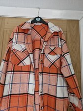 New orange check tassel oversized shacket size S 8/10