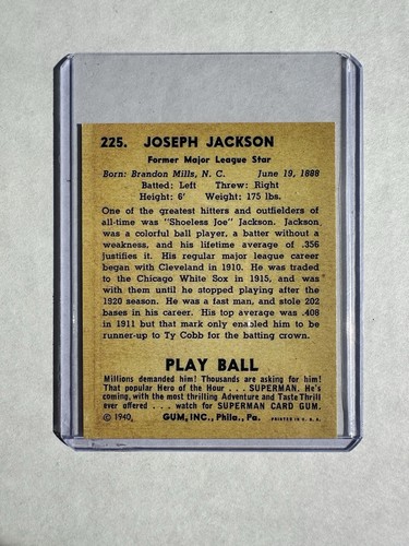 1940 Play Ball Shoeless Joe Jackson Novelty Card. Chicago Black Sox. - Picture 2 of 2