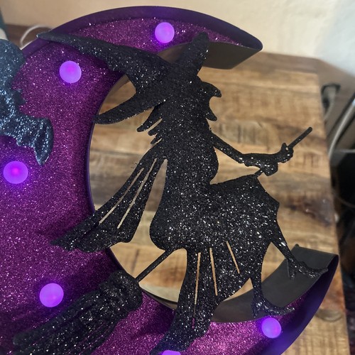 Halloween Metal Witch Riding A Broom Lights Up 12” - Picture 7 of 10