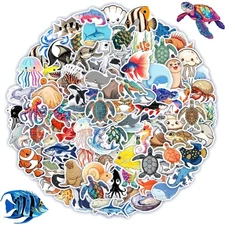 100 Pcs Ocean Stickers for Kids Teens Adults, Under The Sea Animal Fish Turtl...