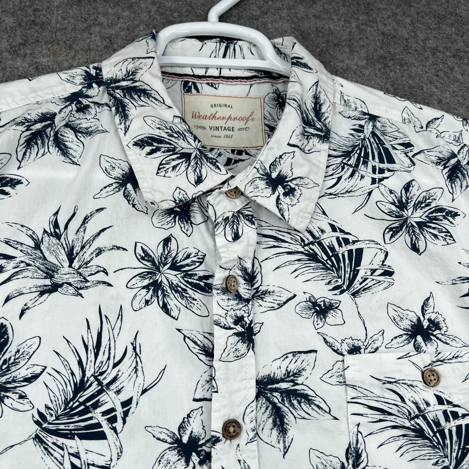 Weatherproof Shirt Mens 2XL White Navy Floral Hawaiian Button Front Casul - Image 2 of 4
