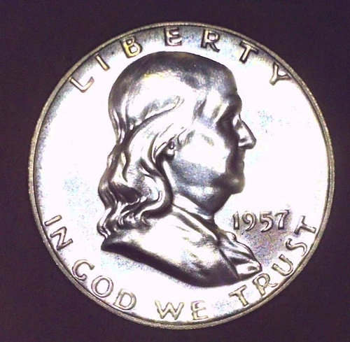 1957-P    FRANKLIN HALF DOLLAR    90% SILVER      50C  Seems BU