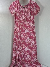 Vintage Eddie Bauer Pink Floral Half Button Down Tea Dress Size Med. Petite