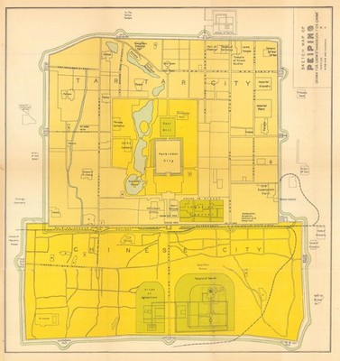 Stadtplan von Peiping (Peking) von Carl Crow. Peking China 1933 alte Vintage Karte
