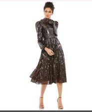 NWT Mac Duggal Brown Long Sleeve Sequin midi Length Dress size 14 93642
