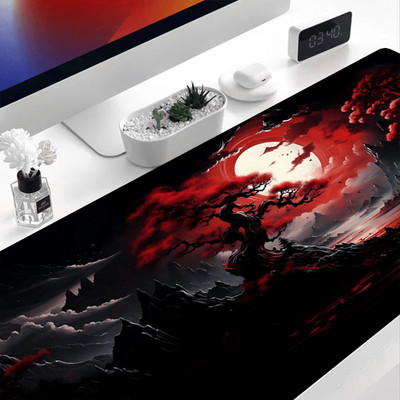 40*90cm XXL Dark Red Fantasy Gaming Desk Mat- Crimson Moon Warrior Landscape Des