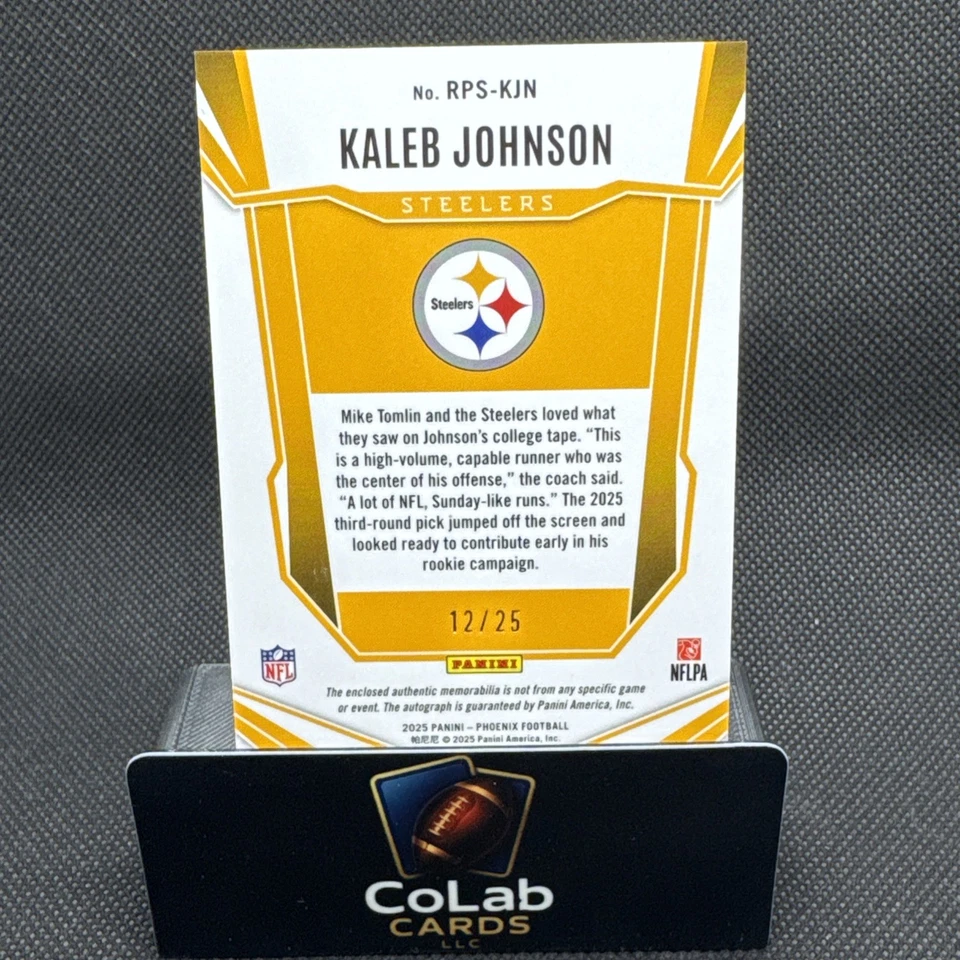 Kaleb Johnson Rookie Name Patch Auto /25 Panini Phoenix FOTL Pittsburgh Steelers - Image 2 of 4