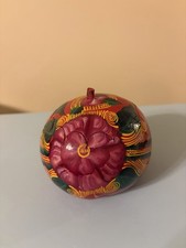 Vintage Hand Carved Painted Mexican Gourd Bowl W Lid with Intricate Pattern