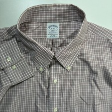Brooks Brothers Dress Shirt 18-4/5 Burgundy Check Regent Fit Non-Iron