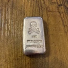 5 Troy Ounce .999 Fine Silver Bullion Bar Featuring a Skull & Crossbones Design