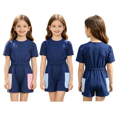 Kids Girls Romper Practical Playsuit Daily Wear Jumpsuit Overalls Short Sleeve