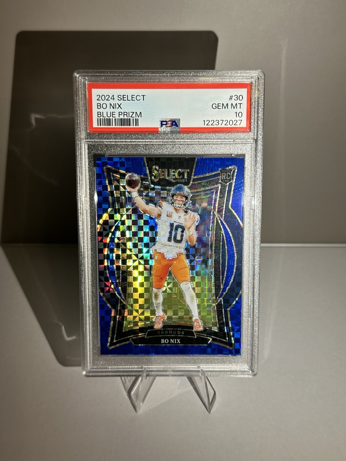 PSA GEM 10 💎 - 2024 Panini Select - Concourse Bo Nix #30 Blue Prizm /249 (RC)