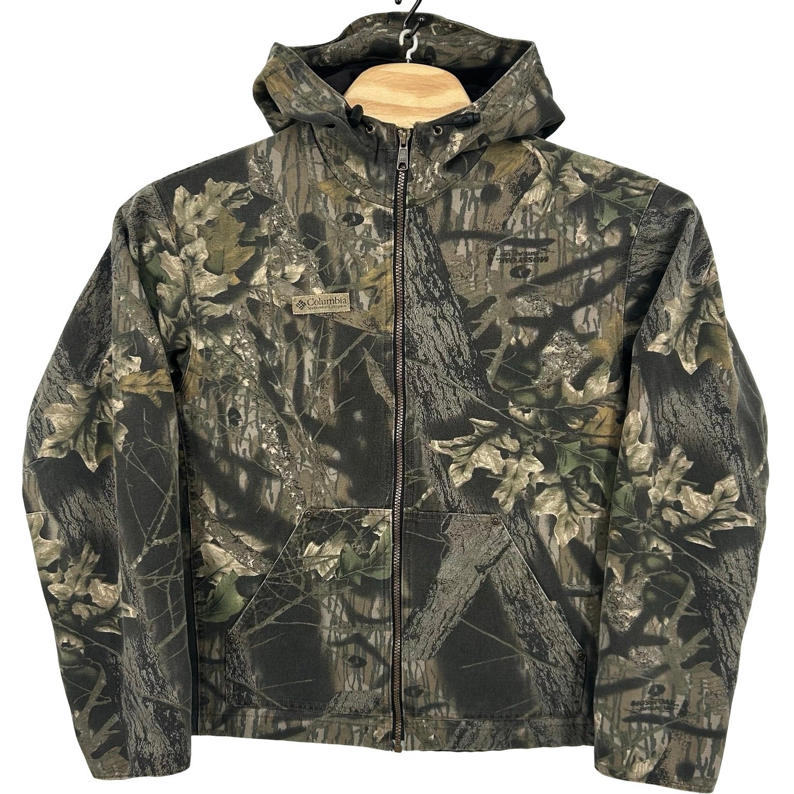 Men's Columbia Mossy Oak Break Up Camo Canvas Full Zip Hooded Jacket sz Medium
