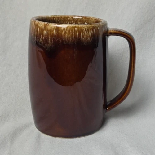 Vintage Hull Ovenproof USA Marked Mirror Brown Drip Glaze Large Mug 5" Tall