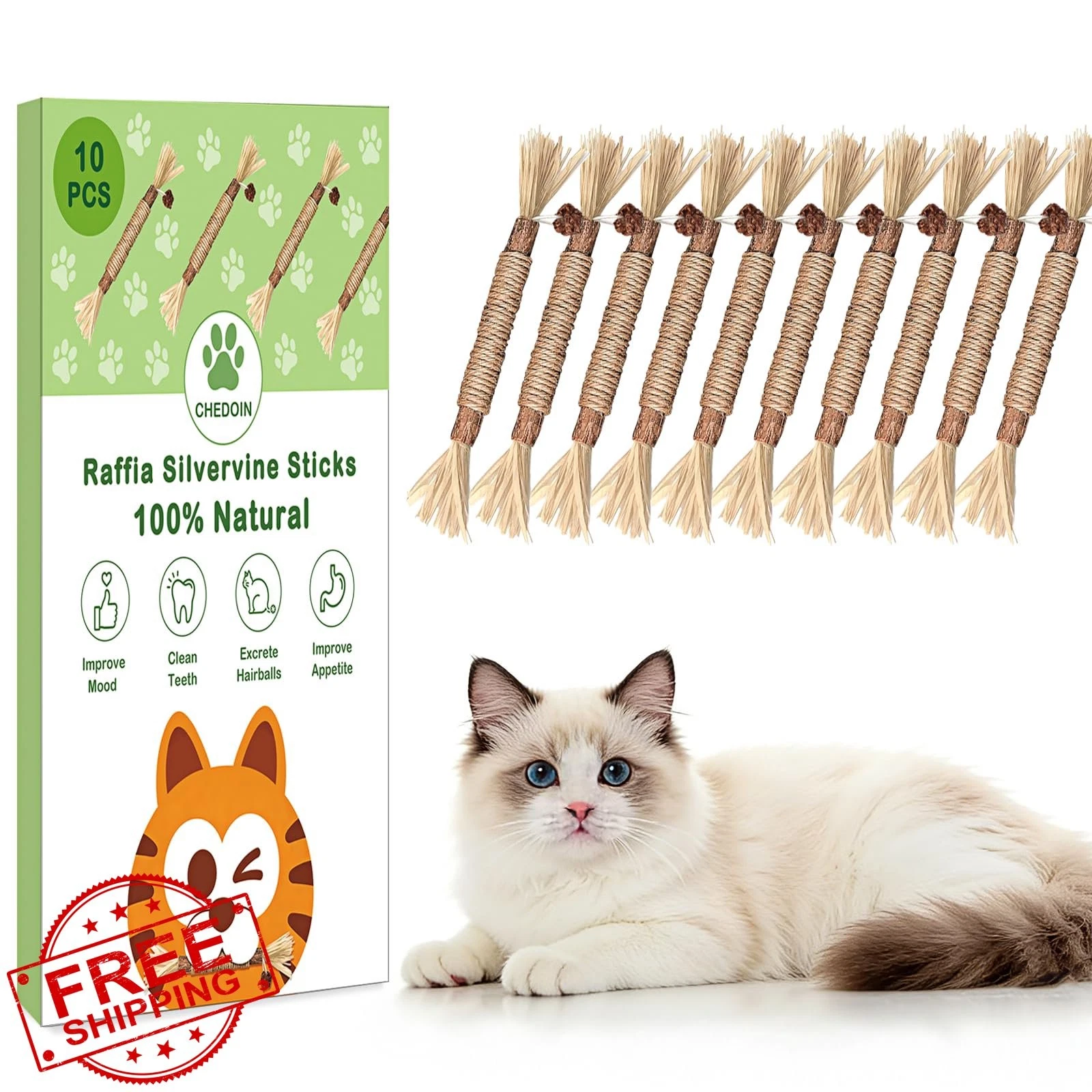 CHEODIN 10pk Silvervine Cat Chew Sticks