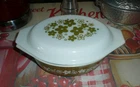 Vintage  Green Flowers Pyrex  Oval Casserole With Lid