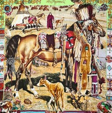 HERMES PARIS 1993 LES CHEYENNES CARRE FOULARD PLUMES DE I'OUEST