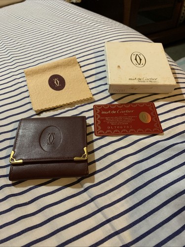 Cartier Must de Cartier coin purse burgundy calfskin leather Gold Detail Vintage