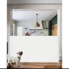 Ophanie 33" Tall Retractable Baby & Dog Gate – 55" Wide Mesh Safety Gate White