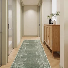  Sage Green Kitchen Runner Rug, 2x8 Hallway Carpet, Ultra-Thin Foldable Runner 