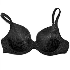 Unworn Maidenform Vintage 90s / Y2K Black Scroll T-Shirt Bra, Style 7929