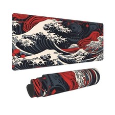 Abstract Japanese Wave Gaming Mouse Pad XL, Large Non Slip Rubber Mousepad, S...