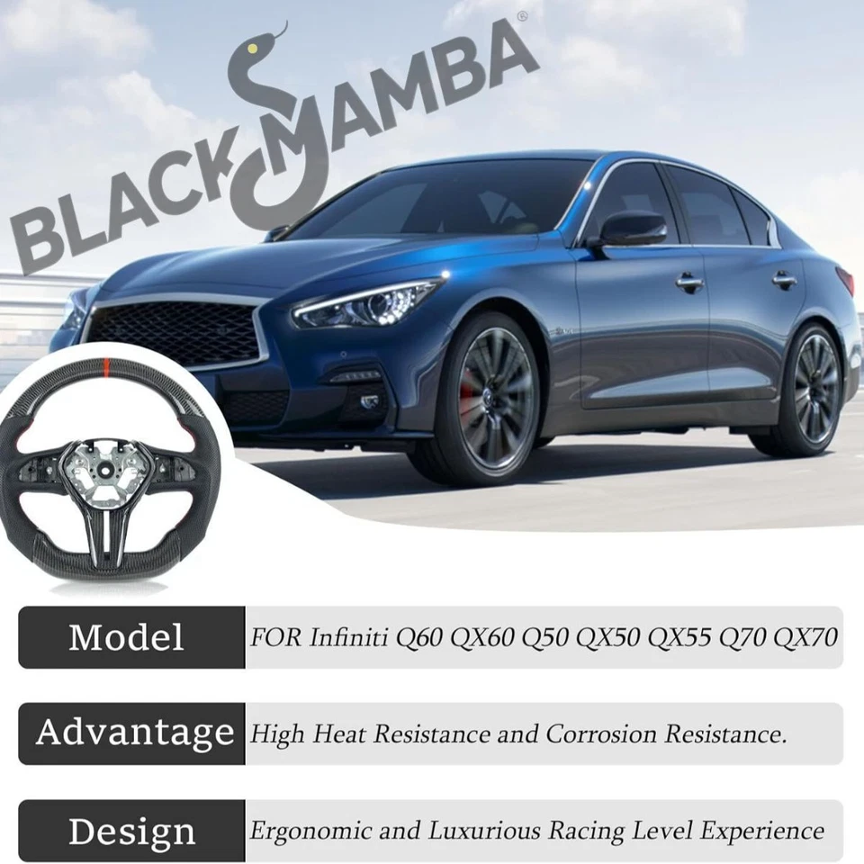 Steering Wheel Red Ring Carbon Fibre Replace For Infiniti Q50 Q60 QX50 2016-2024 Foto 2 de 4