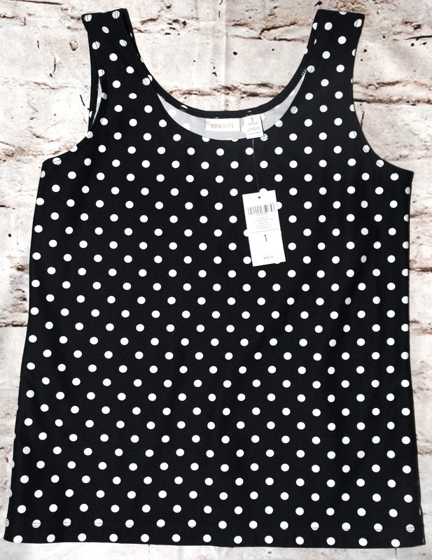 Chico's Tank Top Womens Size 1 S/M Black Pullover Sleeveless Polka Dot Tank Top