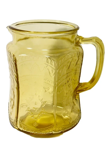 1933 Depression Glass PATRICIAN Pattern Yellow/Amber Pitcher 75 oz 8” Tall