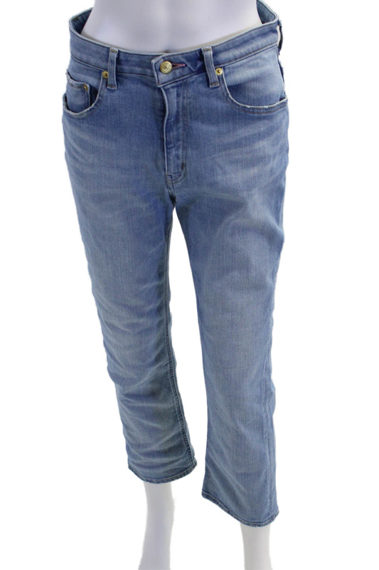Tu Es Mon Tresor Womens Zipper Fly High Rise Straight Leg Jeans Blue Denim 28