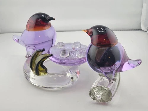 Murano Livio Seguso Cenedese  Glass Birds on Branch Nest  5 x 11 x 8"