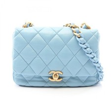 Bolso Bandolera CHANEL Matelasse Cadena Cuero Cordero Azul Mixto HW Usado CC