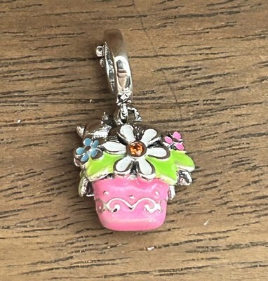S925 Sterling Silver Charm Forever Colorful Floral Bouquet Charm Pendant Cute