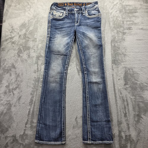 Jeans Rock Revival donna 27 blu Barbra B209 bootcut denim tasche ricamate