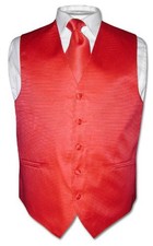 Men's Dress Vest  NeckTie RED Woven Neck Tie Horizontal Stripe Design Set