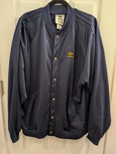 90's Vintage Adidas Jacket Mens XL Navy Bomber Track Gold Trefoil