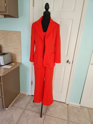 VTG 70s womens Orange LEiSURE SUiT Polyester Jumpsuit Blazer jacket size  13/14