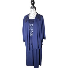Grace Karin Mother Of the Bride Navy Dress With Jacket Seqiuns Size 2XL