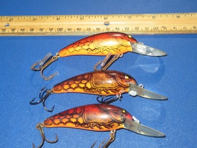 Lot of 3 Bomber Model 8A Lures Red Brown Craw
