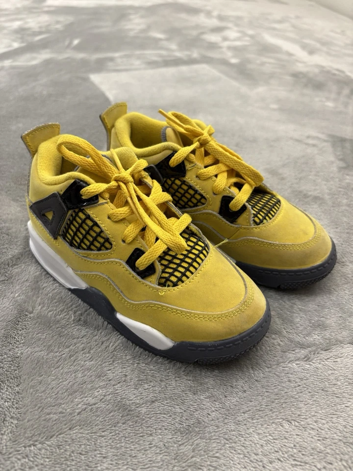 Nike Air Jordan 4 Retro TD Tenis Niño Pequeño Talla 10C Amarillo BQ7670-700 con Caja Foto 4 de 4